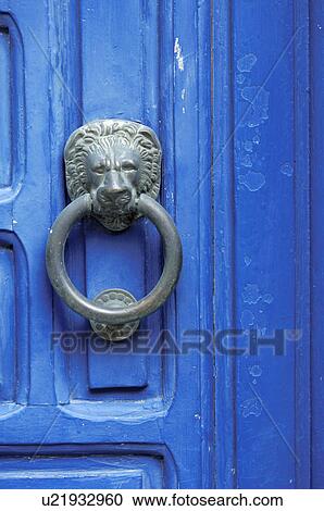 Blue door with door knocker View Large Photo Image Stock Image - Blue door with door knocker. Fotosearch