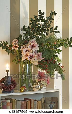 Stock Photography - Bunch of flowers on bookshelf. Fotosearch