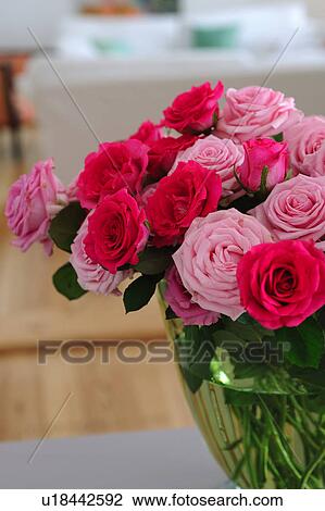 Stock Image - Bunch of pink and red roses. Fotosearch