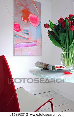 Bunch of red tulips on table View Large Photo Image Stock Image - Bunch of red tulips on table. Fotosearch