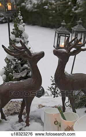 Christmas decoration with animal statuettes outdoors View Large Photo Image Stock Photograph - Christmas decoration with animal statuettes outdoors. Fotosearch