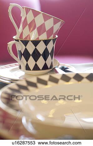 Stock Image - Coffee cups and plate. Fotosearch