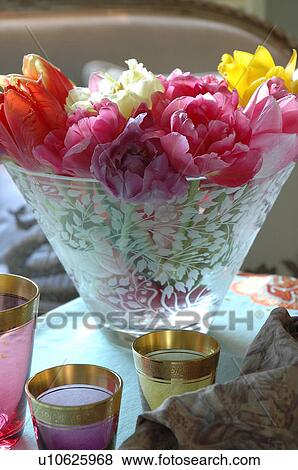 Colorful blossoms in a glass View Large Photo Image Stock Photo - Colorful blossoms in a glass. Fotosearch