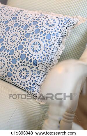 Cushion with crocheted covering on armchair View Large Photo Image Stock Photo - Cushion with crocheted covering on armchair. Fotosearch