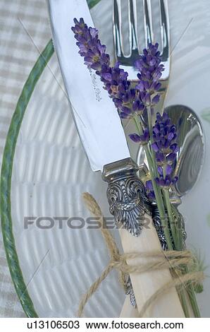 Cutlery and lavender blossom View Large Photo Image Stock Image - Cutlery and lavender blossom. Fotosearch