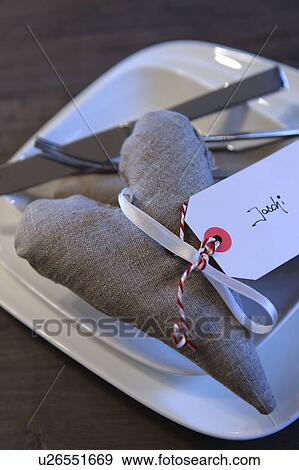Decorative heart with name tag on plate View Large Photo Image Stock Photo - Decorative heart with name tag on plate. Fotosearch