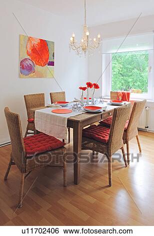 Dining room with painting on the wall View Large Photo Image Stock Photograph - Dining room with painting on the wall. Fotosearch