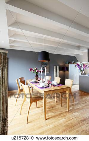 Dining room with wooden table View Large Photo Image Stock Image - Dining room with wooden table. Fotosearch