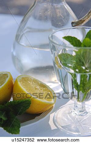 Stock Image - Drink with lemon and mint. Fotosearch