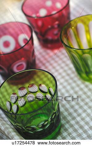 Drinking glasses on checkered tablecloth View Large Photo Image Stock Photo - Drinking glasses on checkered tablecloth. Fotosearch