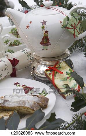 Festive table with teapot and Stollen View Large Photo Image Stock Image - Festive table with teapot and Stollen. Fotosearch