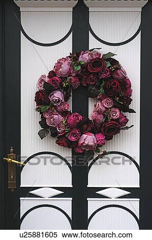 Flower wreath at front door View Large Photo Image Stock Photography - Flower wreath at front door. Fotosearch