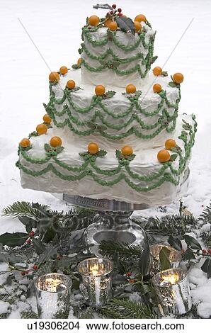 Gateau and Christmas decoration in snow View Large Photo Image Picture - Gateau and Christmas decoration in snow. Fotosearch