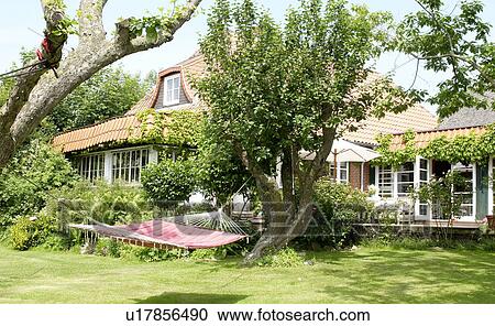 Hammock in garden of a country house View Large Photo Image Stock Image - Hammock in garden of a country house. Fotosearch