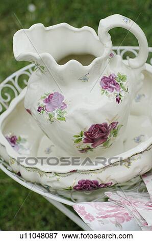 Stock Photo - Jug and bowl with floral pattern. Fotosearch