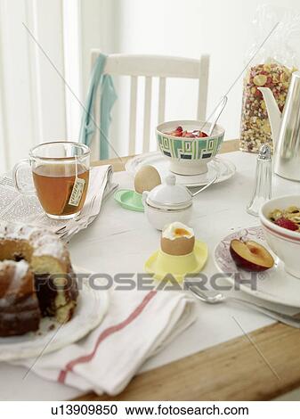 Laid breakfast table View Large Photo Image Stock Image - Laid breakfast table. Fotosearch