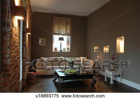 Living room with brick wall View Large Photo Image Stock Photography - Living room with brick wall. Fotosearch