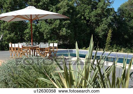 Mediterranean garden with pool View Large Photo Image Stock Photo - Mediterranean garden with pool. Fotosearch