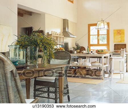 Stock Image - Mediterranean open plan kitchen. Fotosearch