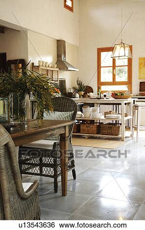 Mediterranean open plan kitchen View Large Photo Image Stock Photograph - Mediterranean open plan kitchen. Fotosearch