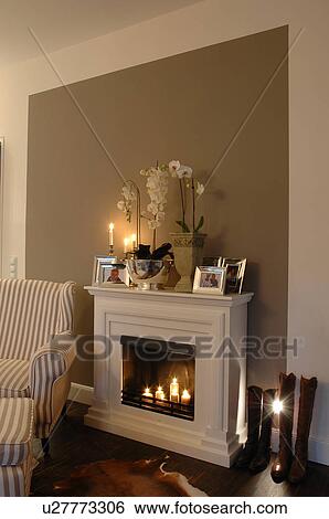Open Fire In Living Room Stock Photograph U27773306 Fotosearch