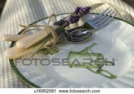Ornate plate, cutlery and lavender View Large Photo Image Stock Image - Ornate plate, cutlery and lavender. Fotosearch