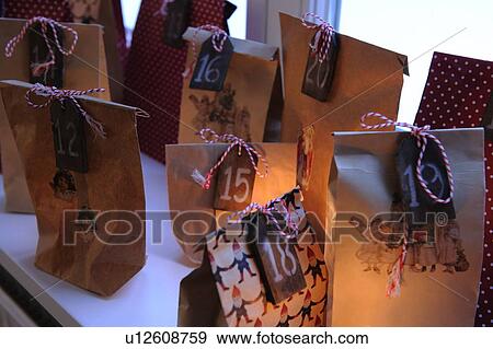 Stock Photo - Paper bags as Advent calendar. Fotosearch