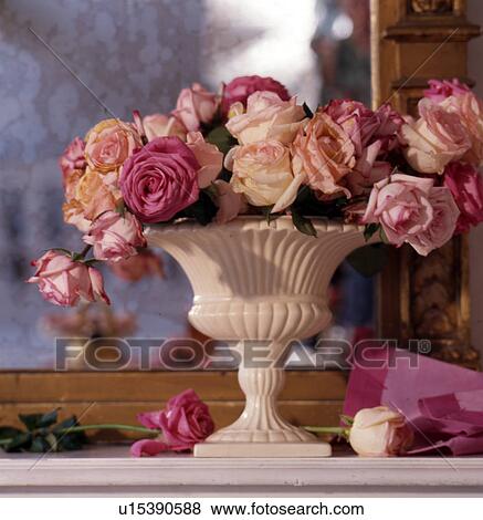 Stock Photo - Pink bunch of roses in amphora. Fotosearch