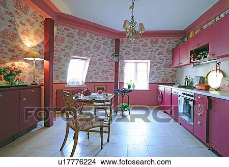 Pink open plan kitchen View Large Photo Image Picture - Pink open plan kitchen. Fotosearch