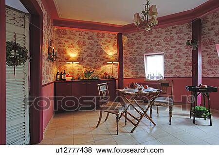 Pink open plan kitchen View Large Photo Image Stock Photo - Pink open plan kitchen. Fotosearch