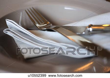 Plate, napkin, fork and knife View Large Photo Image Stock Photo - Plate, napkin, fork and knife. Fotosearch