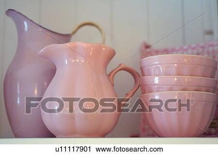 Stock Image - Porcelain jugs and bowls. Fotosearch