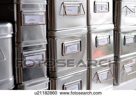 Stock Image - Row of silver boxes. Fotosearch