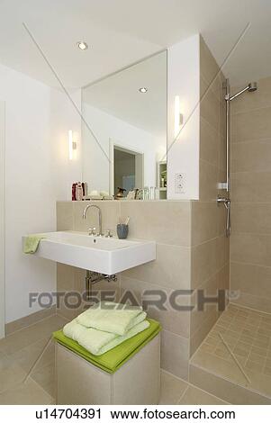 Shower and sink in modern bathroom View Large Photo Image Stock Image - Shower and sink in modern bathroom. Fotosearch