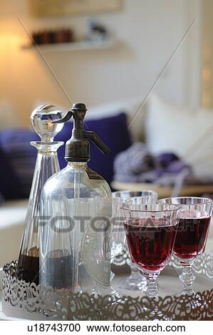 Soda dispenser, carafe and glass with red wine View Large Photo Image Stock Image - Soda dispenser, carafe and glass with red wine. Fotosearch