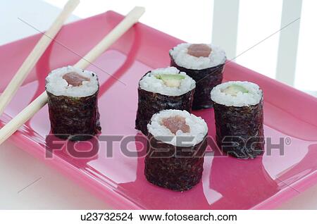 Sushi and chopsticks on plate View Large Photo Image Picture - Sushi and chopsticks on plate. Fotosearch