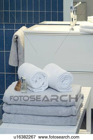 Towels in bathroom View Large Photo Image Stock Photo - Towels in bathroom. Fotosearch