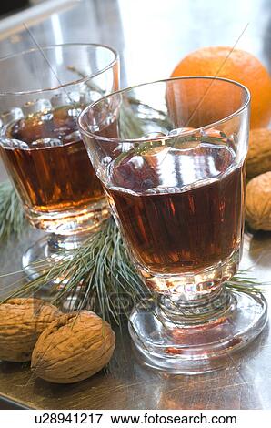 Stock Photo - Two drinks and Christmas decoration. Fotosearch