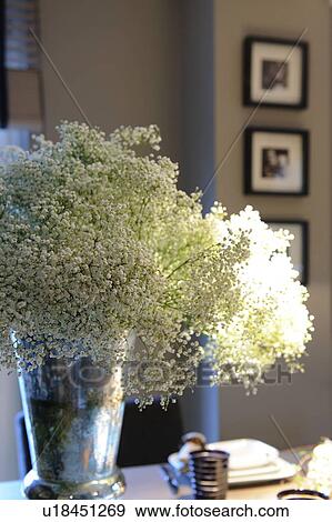 Stock Photo - White blooming flowers in vase. Fotosearch