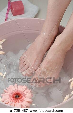 Woman taking footbath View Large Photo Image Stock Photo - Woman taking footbath. Fotosearch
