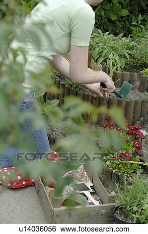 Stock Photograph - Woman working in garden. Fotosearch