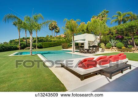 Beautiful pool in luxury property, Spain View Large Photo Image Stock Photo - Beautiful pool in luxury property, Spain. Fotosearch