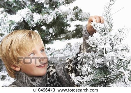 Boy decorating the christmas tree View Large Photo Image Stock Image - Boy decorating the christmas tree. Fotosearch