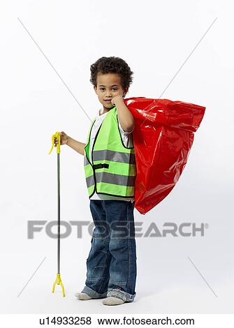 Stock Photo - Boy with cleaning gear. Fotosearch