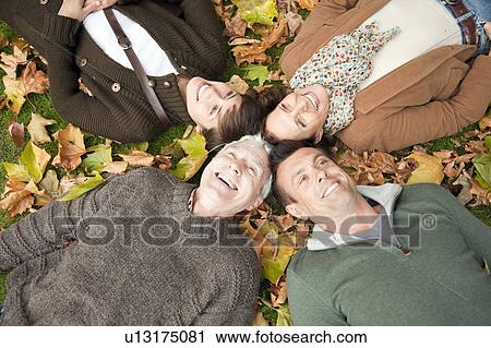 Family lying in autumn leaves in a park View Large Photo Image Stock Image - Family lying in autumn leaves in a park. Fotosearch