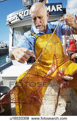 Fisherman taking fish out of nets View Large Photo Image Stock Photo - Fisherman taking fish out of nets. Fotosearch