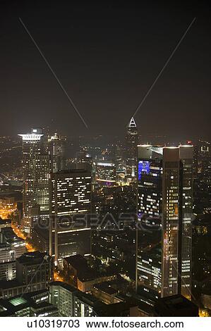 Stock Image - Frankfurt city skyline by night. Fotosearch