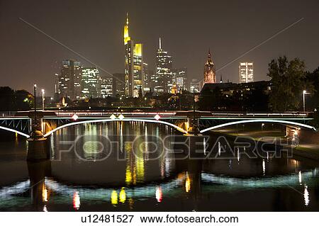 Frankfurt city skyline by night View Large Photo Image Stock Photo - Frankfurt city skyline by night. Fotosearch