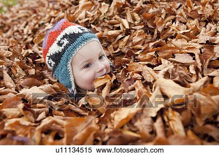 Girl buried in autumn leaves View Large Photo Image Stock Photography - Girl buried in autumn leaves. Fotosearch