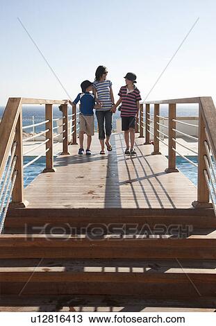 Mother and two sons on boardwalk View Large Photo Image Stock Image - Mother and two sons on boardwalk. Fotosearch